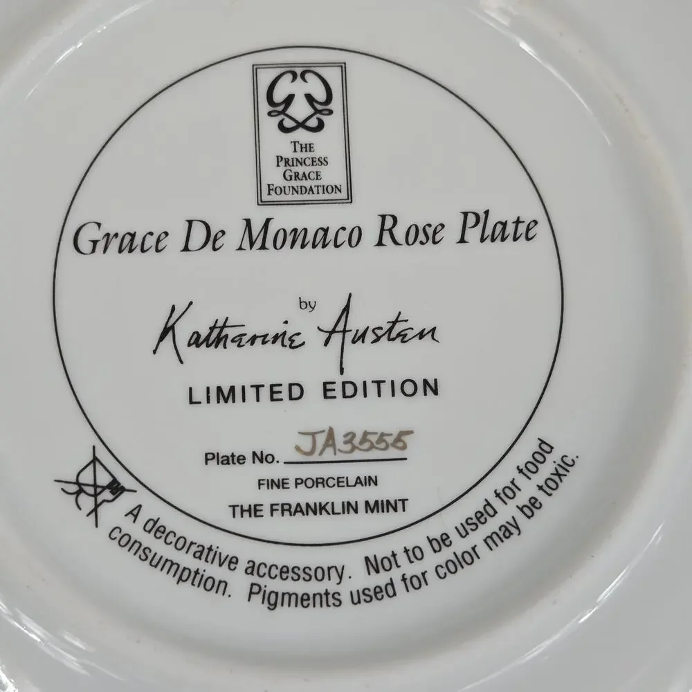 Vintage Franklin Mint Grace De Monaco Rose Plate by Katharine Austen LE #JA3555
